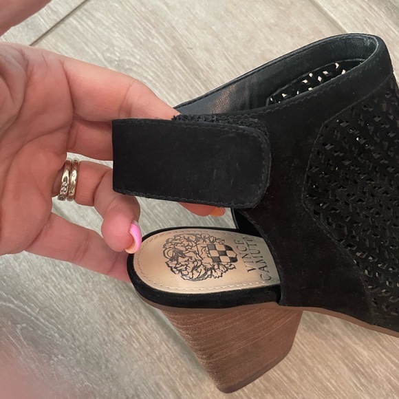 Vince Camuto Suede Block Heel Open Toe Bootie - Picture 11 of 13